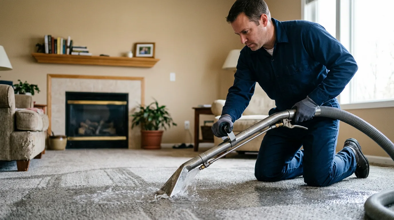 Water damage restoration technician working near Ferris, IL